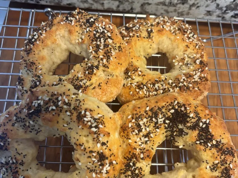 Everything bagels on a cooling rack